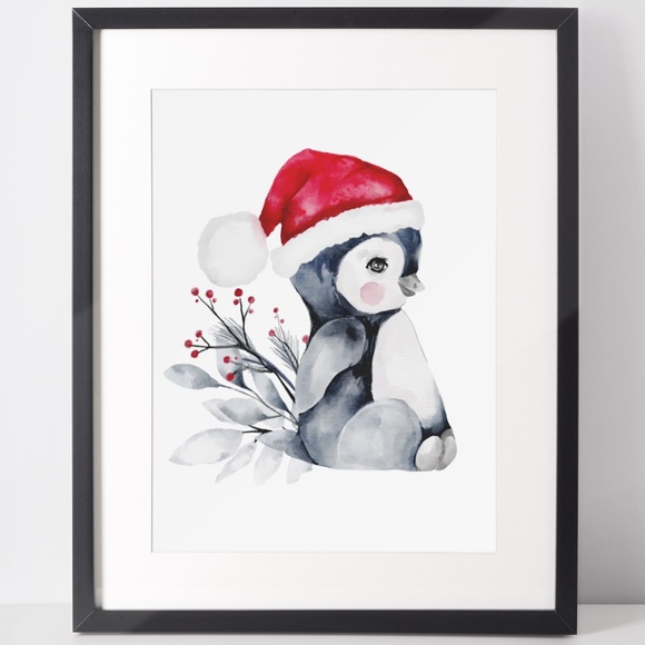 Other - Wall Art Watercolor Christmas Penguin Illustration Print Poster Card Unframed